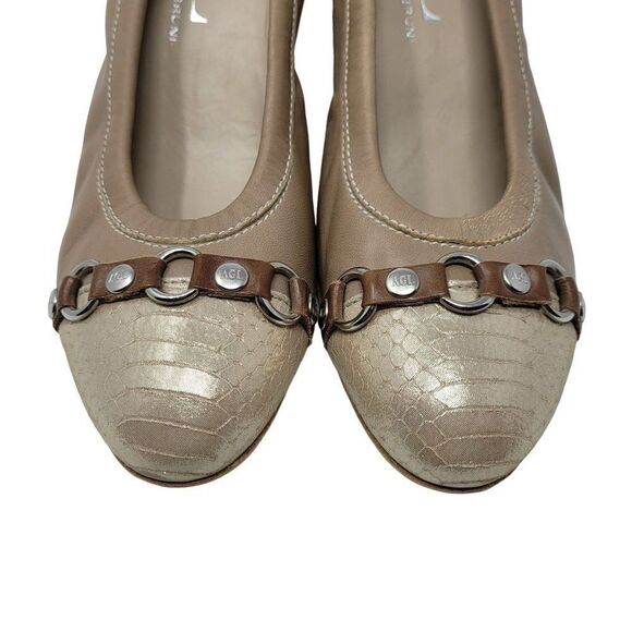AGL Attilio Giusti Leombruni Leather Embossed Cap Toe Pump Heels 39.5 Tan Italy - Picture 4 of 11